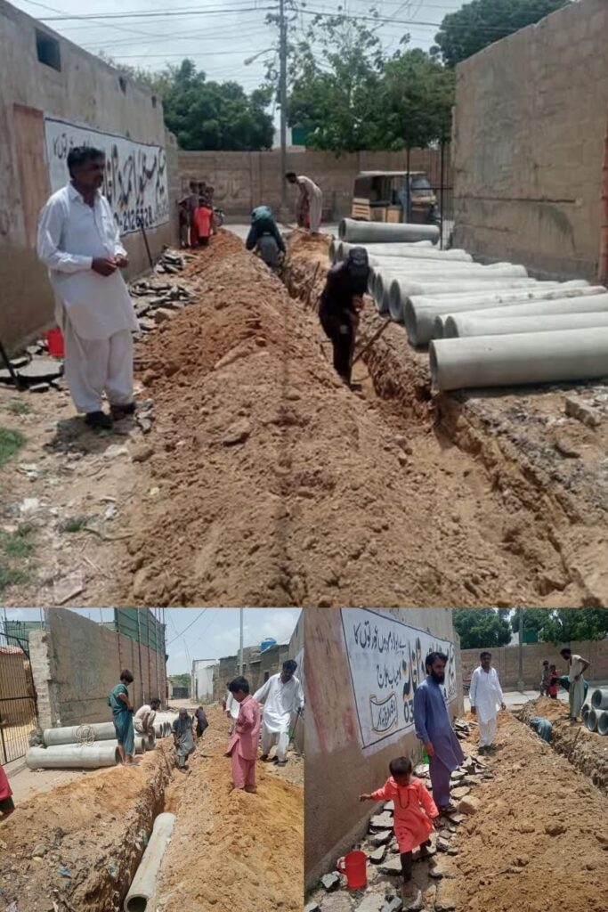 Installation of sewearge pipeline in sharafi ghot malir